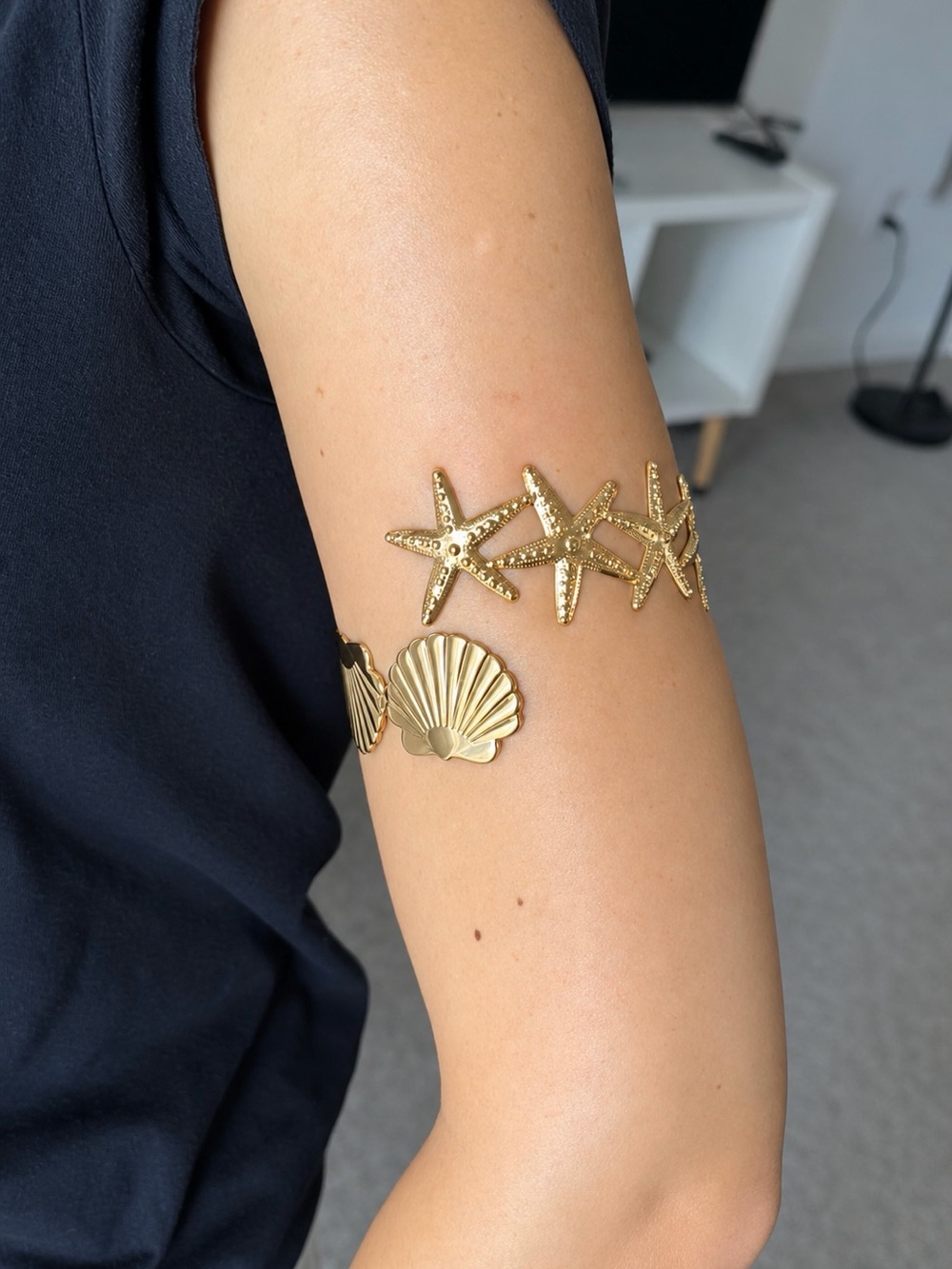 Gold Starfish & Shell Arm Cuff - Gold Women Accessories